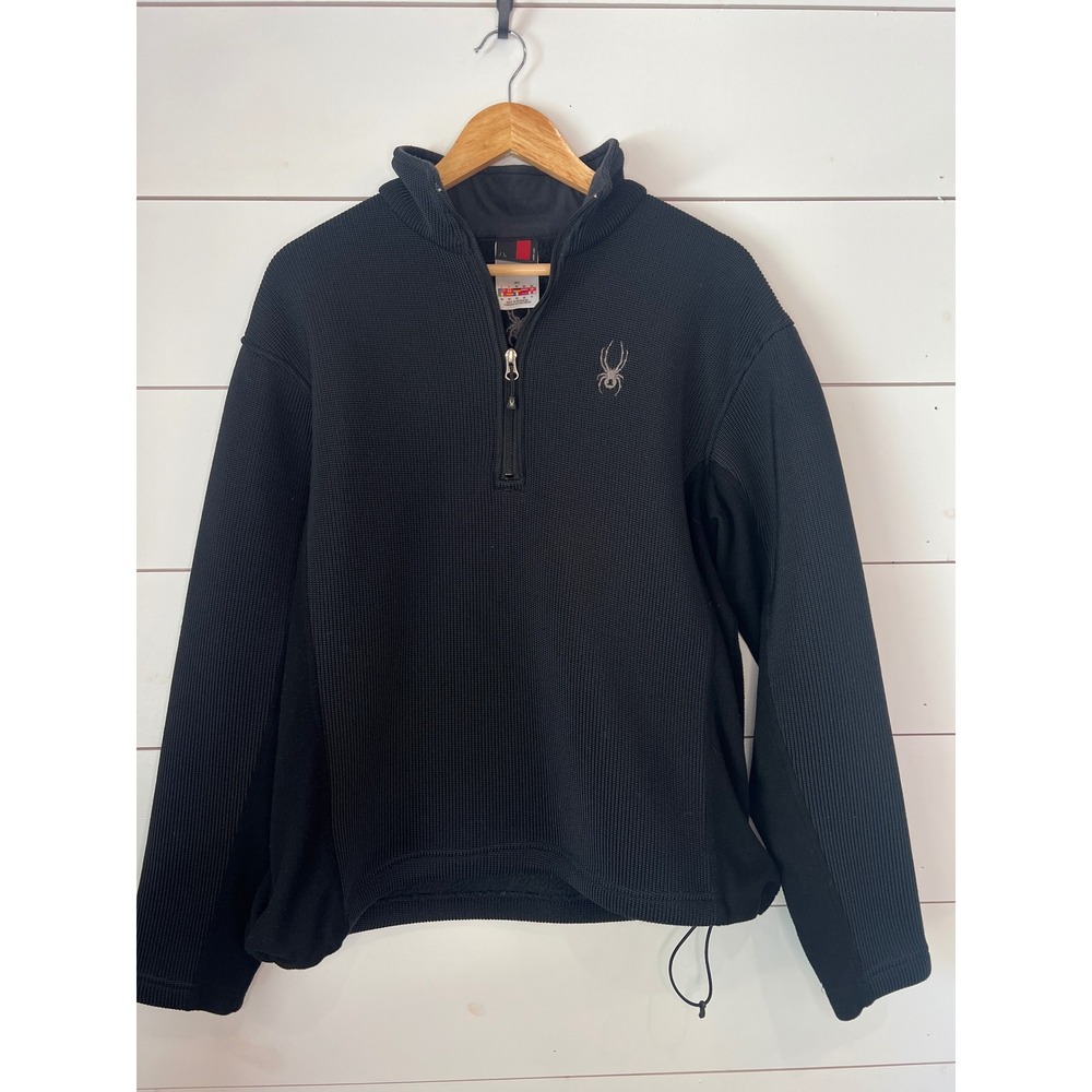 Spyder Mens Quarter Zip Pullover Black Sherpa Lined Waffle Knit Fleece Large